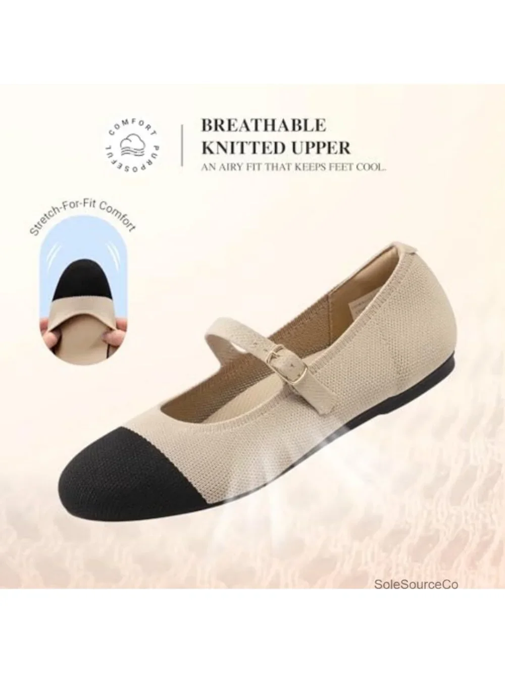 DREAM PAIRS Women's Mary Jane Flat Shoes Knit Arch Support Comfortable Casual